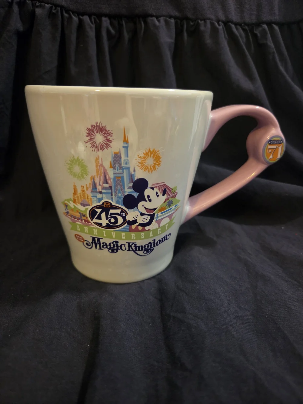 Disney Magic Kingdom 45th Anniversary Mug - White with Pink Handle